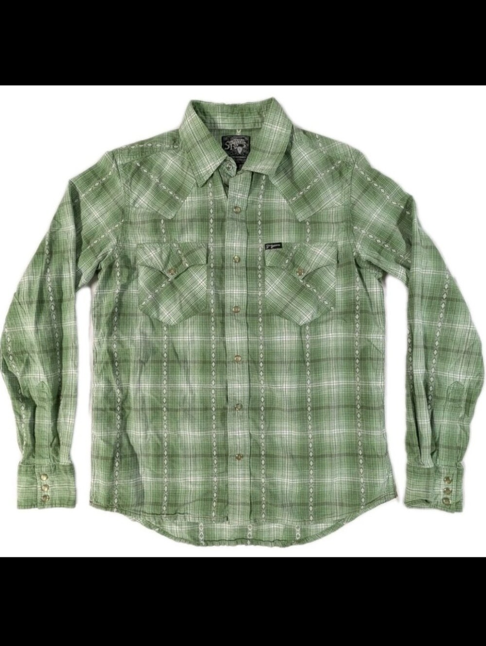 Southern Thread Green Plaid Men's Size Small Long Sleeve Button Up